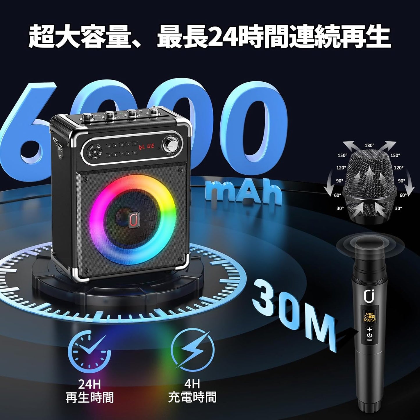 JYX Speaker Set, Speaker, Wireless Mic, 2 x Bluetooth 5.3, Enhanced Bass Function, Rechargeable, Portable, Suitable for Home Parties, Karaoke, Street Speeches, Meetings, School Events, Seminars, Outdoors, Disaster Prevention, Road Live Events, and More
