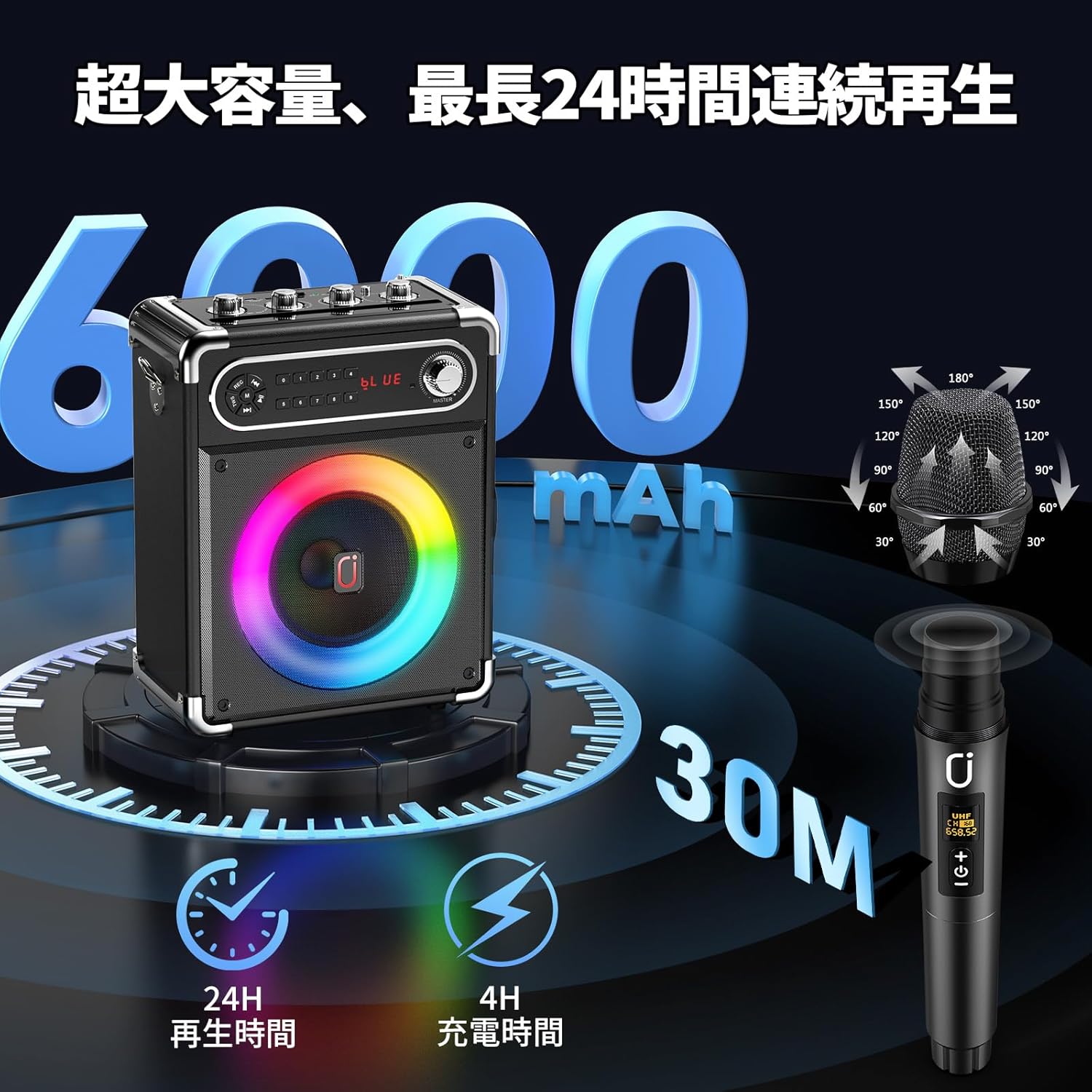 JYX Speaker Set, Speaker, Wireless Mic, 2 x Bluetooth 5.3, Enhanced Bass Function, Rechargeable, Portable, Suitable for Home Parties, Karaoke, Street Speeches, Meetings, School Events, Seminars, Outdoors, Disaster Prevention, Road Live Events, and More