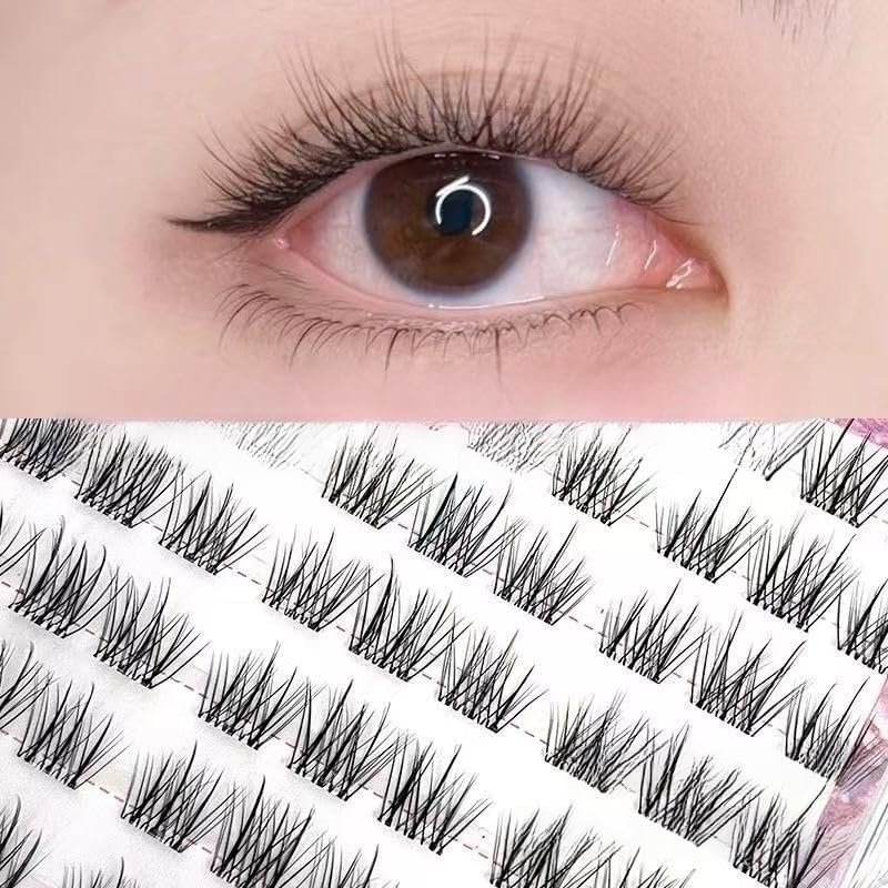 100 False Eyelashes, Large Capacity, For Partial Eyelashes, Natural, Part False Eyelashes, 0.3 - 0.4 inches (8 - 11 mm), Bunched, Natural, Handmade False Eyelashes