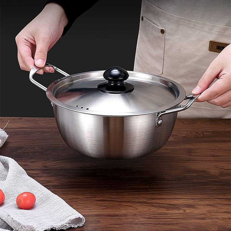 Two-Handed Hot Pot, Stainless Steel Product, Pot Dish, Tabletop Pot, Induction Compatible, Lightweight, Pot Lid Included, 6.3 - 9.4 inches (16 - 24 cm), Small Pot, For Home Use, Commercial Use,