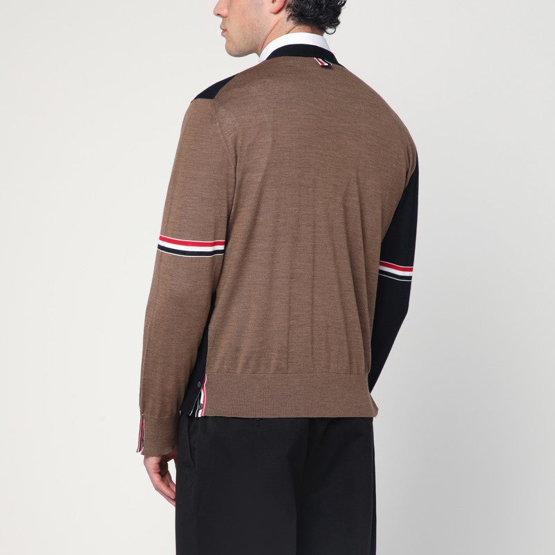 Thom Thom Browne Navy/Grey/Brown Wool Cardigan - Image 3
