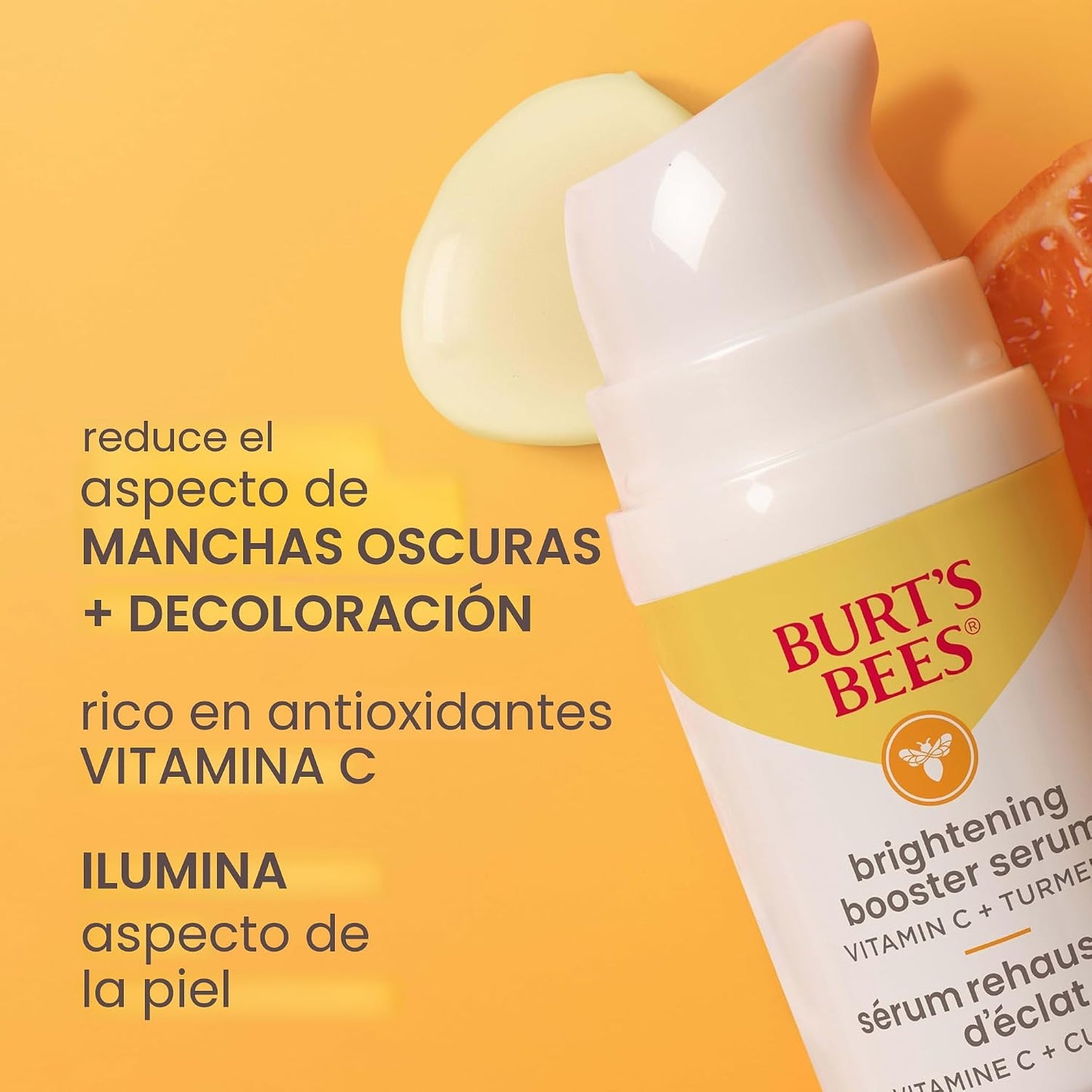 Burt's Bees Suero facial de cúrcuma con vitamina C, ilumina la piel y reduce visiblemente las manchas oscuras, las líneas finas y las arrugas, naturalmente hidratante, ligero - Refuerzo iluminador (1 oz)
