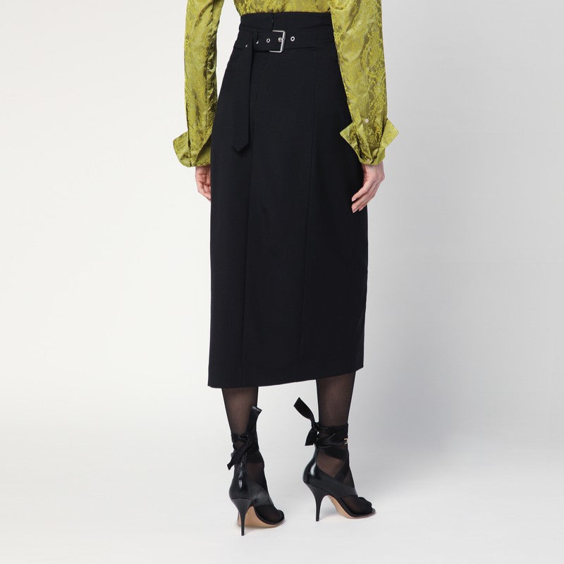 Monot Dries Van Noten Black WoolとMohair Midi Skirt - Image 3
