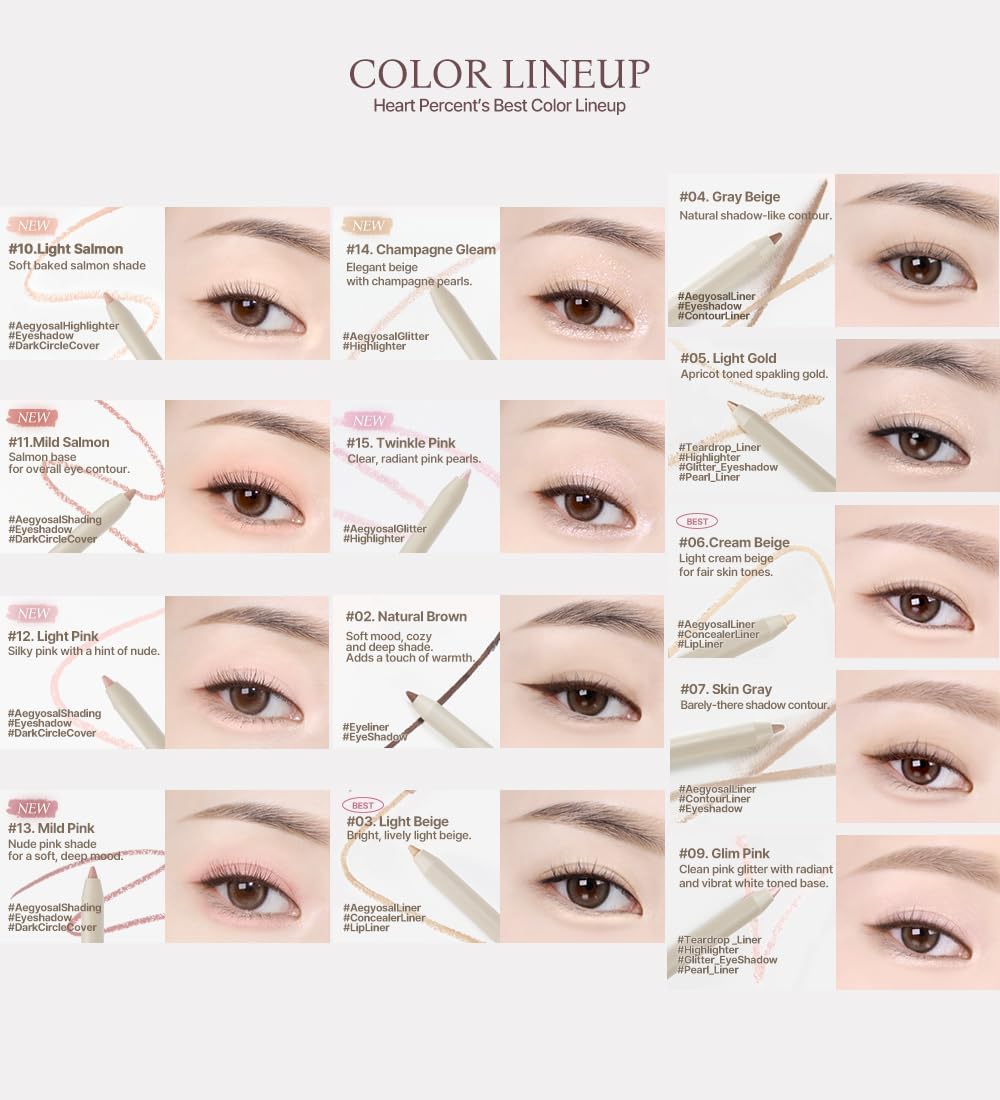 Heart Percent Dot On Mood Gel Eyeliner Pencil Dote On Mood Gel Eyeliner Pencil Waterproof Pencil Eyeliner / Tear Bag / Eyebrow / Concealer High Density Shadow Built-in Sharpener (05. Light Gold)