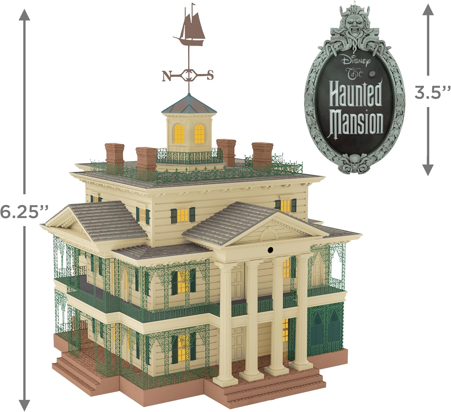 Hallmark Keepsake Decoración para árbol de Navidad, colección The Haunted Mansion de Disney, Disneyland Manor con luz y sonido, regalos para los fanáticos de Disney