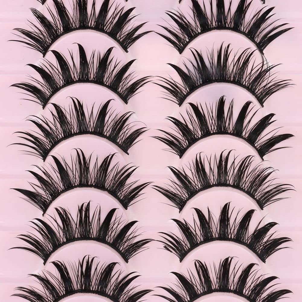 10 Pairs False Eyelashes, Dramatic Cartoon Eyelashes, Wet Look 16mm Eyelashes, Natural Look Fluffy Spiky Eyelashes, Timink Eyelashes, Fluffy Cat Eyelashes, Delicate and Attractive Eye Makeup