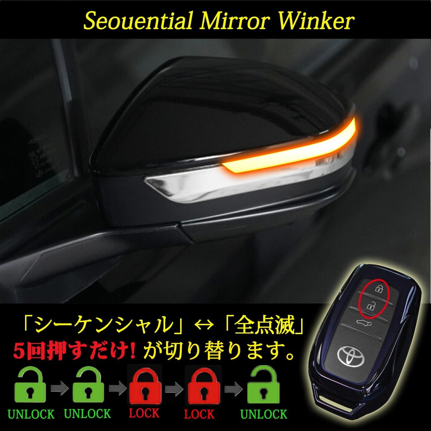 TOYOTA Flst-003 Toyota 60 Series Prius Sequential Door Mirror, LED Turn Signal, Side Mirror, Compatible with Vehicle Inspection, Flowing, Turn Signal, Switching Function, Easy Installation, Switching