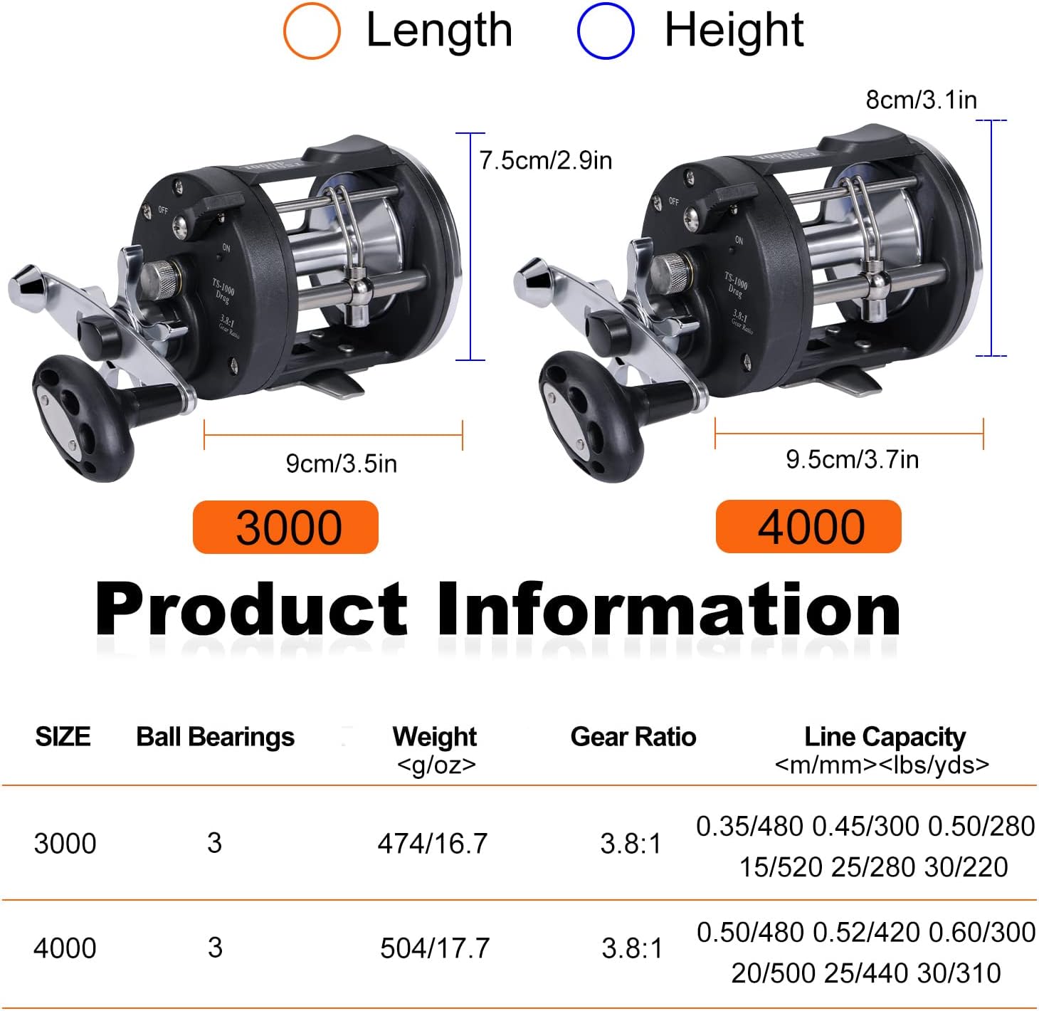 Sougayilang Trolling Reel Level Wind Fishing Reel Salmon-3000 Right Hand Conventional Reel