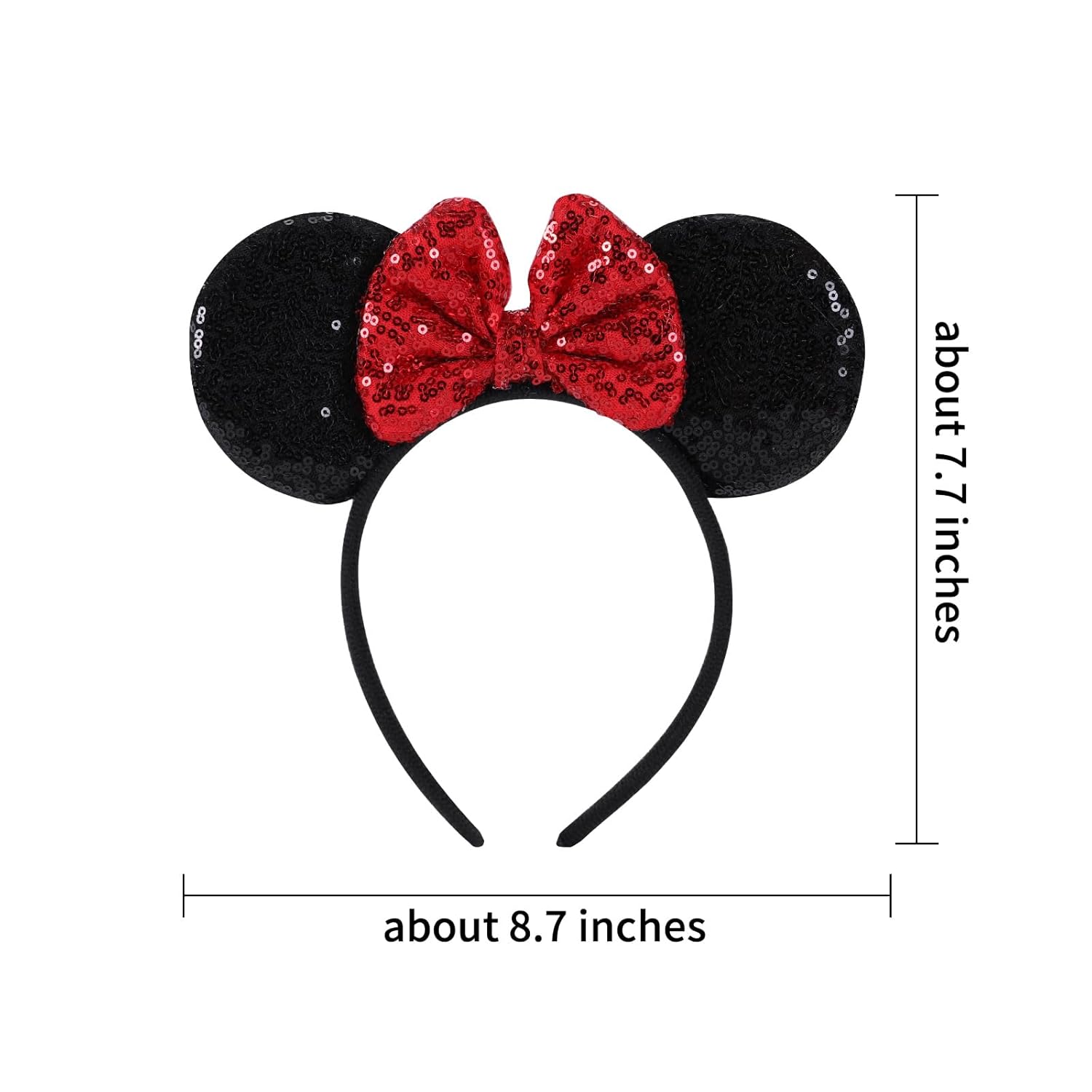 2 piezas de diademas con orejas de ratón y lentejuelas rojas, diademas con arcos brillantes, una adición perfecta a tus accesorios esenciales de viaje para mujeres, niñas, decoración de