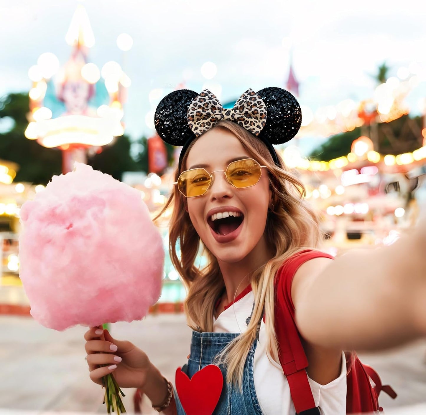 AQOKKA Mouse Ears Headband with Bow and Minnie Ears Hair Accessories for Women Girls Birthday Party Decoration