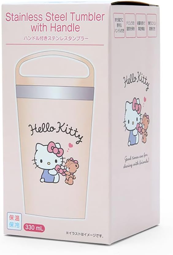 Sanrio 951587 Sanrio Steel Cup Stainless Steel Tumbler with Handle, Hello Kitty, Hello Kitty, 6.3 x 3.3 x 3.3 inches (16 x 8.5 x 8.5 cm), Stainless Steel Tumbler with Handle, Character 951587