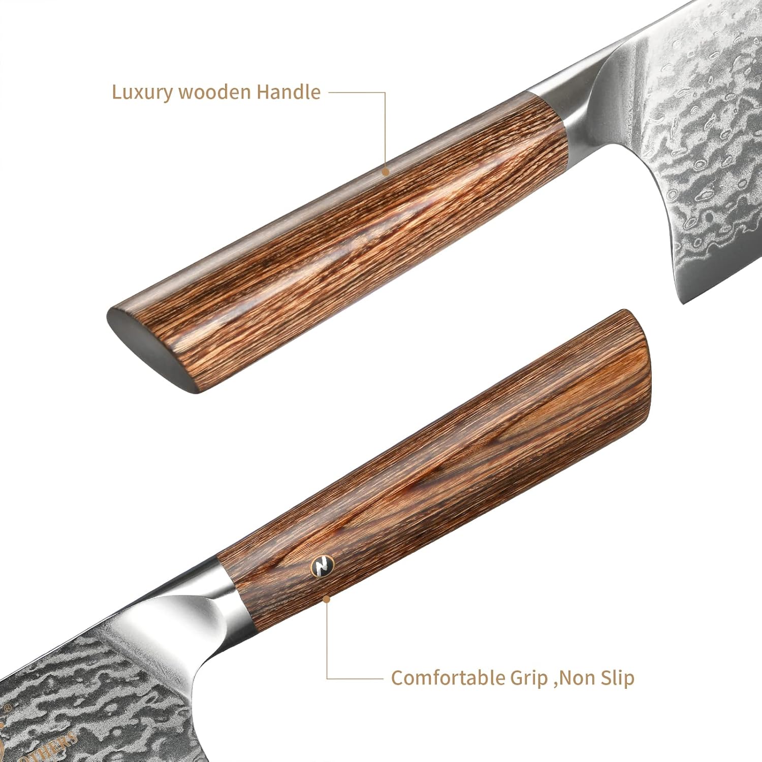 Santoku Knife, Gyuto Knife, Nanfang Brothers VG10+ Damascus, 67 Layers, Good Sharp, Multifunctional, Cooking Utensil, Meat, Vegetables, and Fruits, For Home Use, Commercial Use, (Wood Handle) Santoku Knife, 6.9 inches (175 mm)