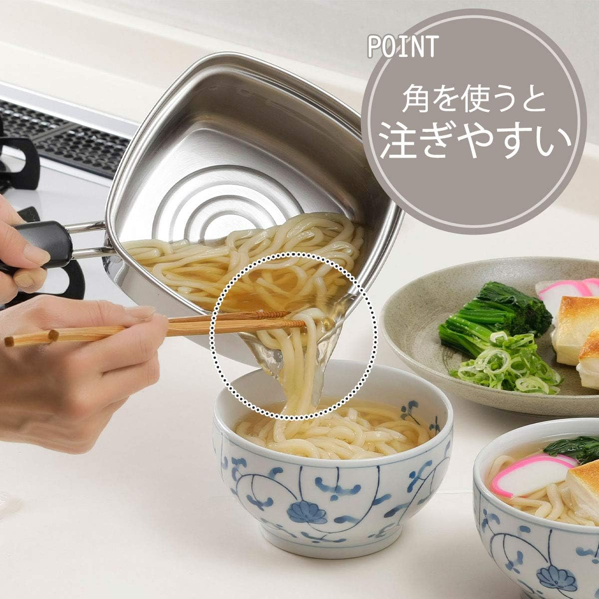Shimomura Enterprises 33107 Tsubamesanjo Stainless Steel Square Boiler Pot, Single Handle, Induction Stove Compatible, Ramen, Diameter: 5.9 inches (15 cm), Capacity: 0.5 gal (1.8 L), Made in Japan