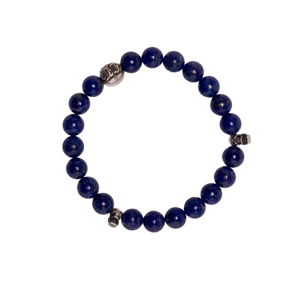 CHROME HEARTS FOTI 'CH SKULL BALL' BLUE BEADED BRACELET