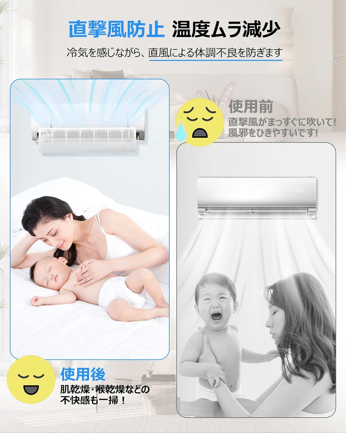 Air Conditioner Windbreak Air Conditioner Windbreak Cover Up-Down-Left-Right Wind Direction Adjustment Panel Wind Direction Vertical and Horizontal 180° Adjustment 7-Louver Design Wind Volume