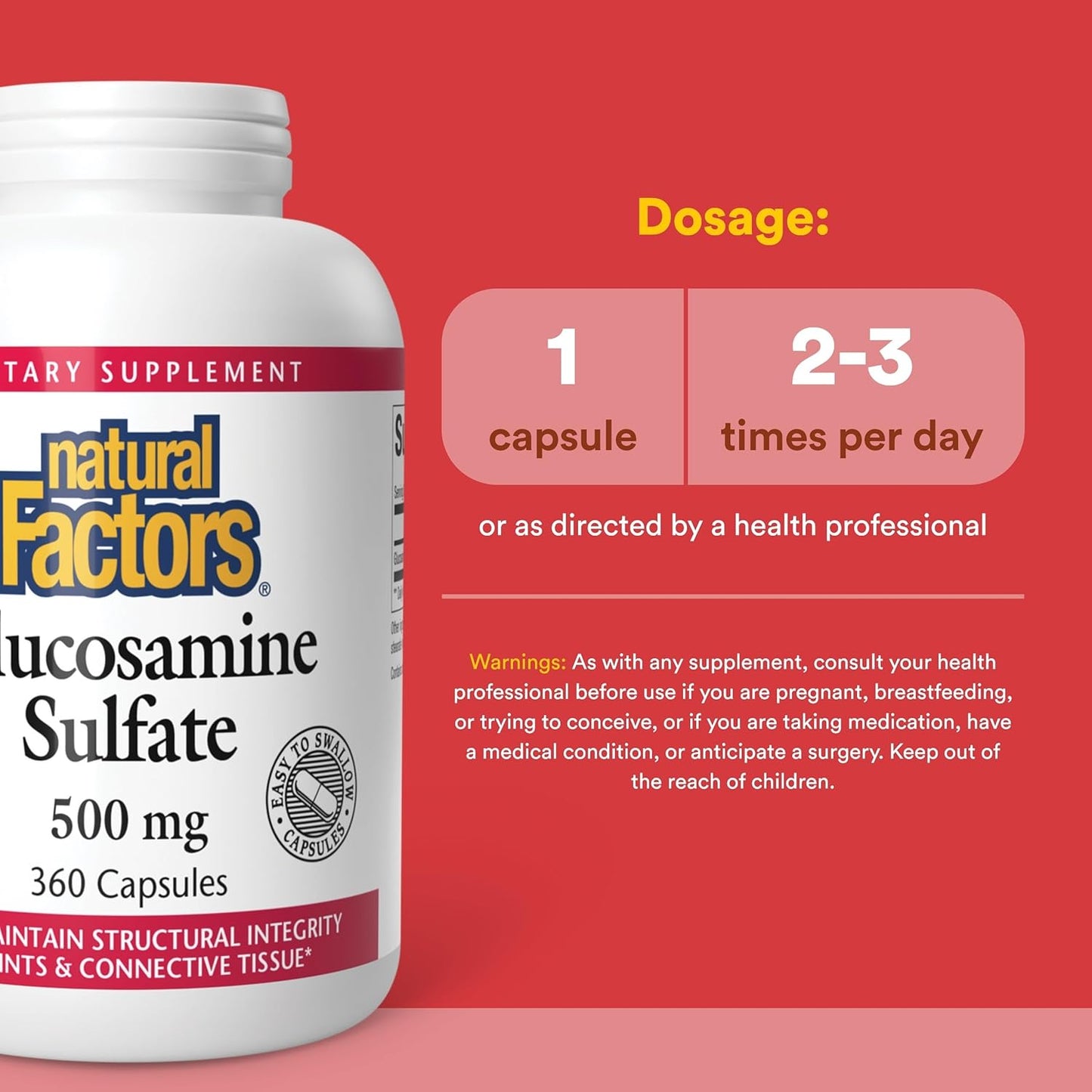 Natural Factors, Glucosamine Sulfate, 500 mg, 360 Capsules