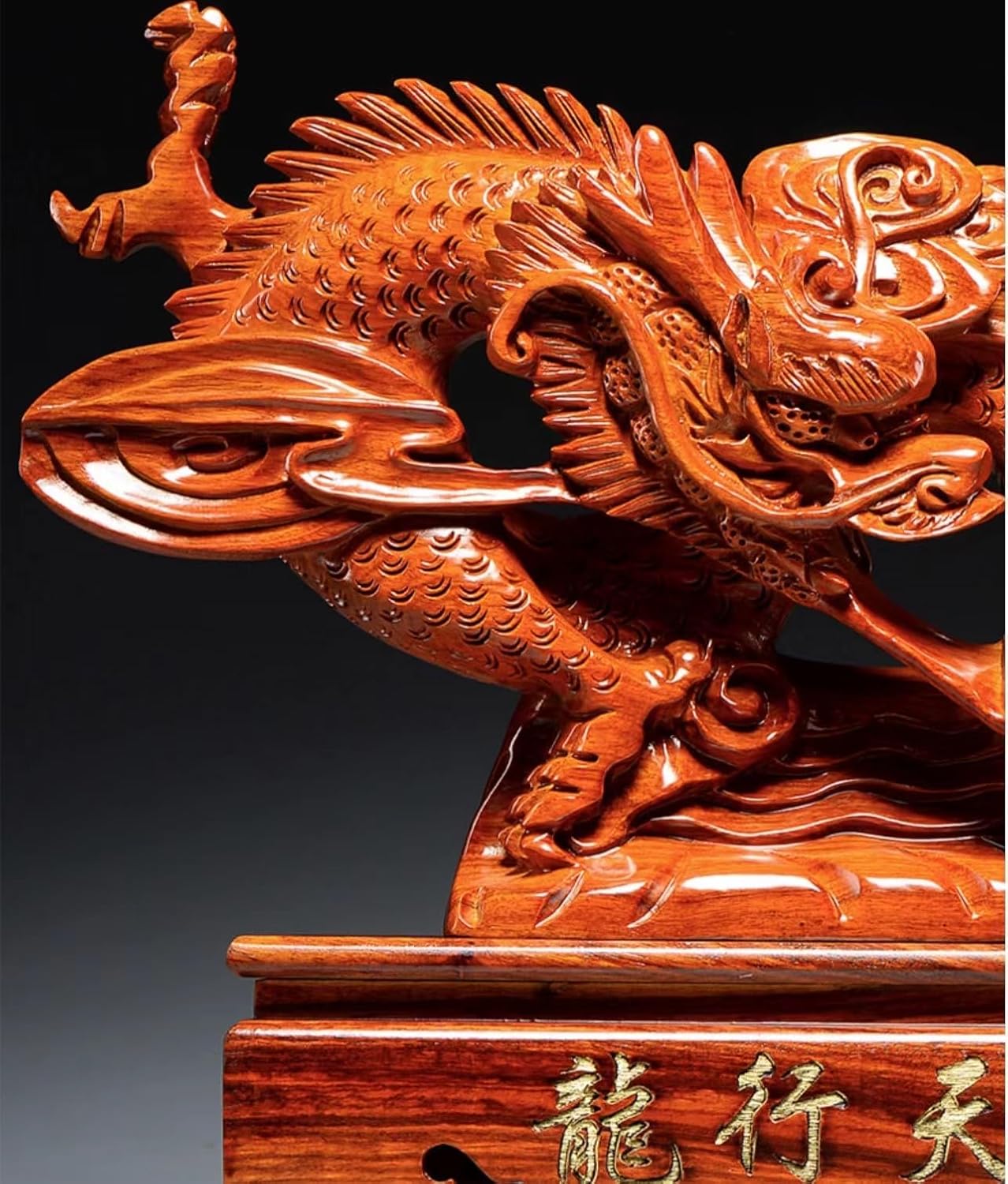 SUNCN 伝統工芸品 商売繁盛 オフィスオー 風水黄金龍 少量生産品 龍の置物 開運祈願 風水 昇龍 金運祈願花梨木 木彫り龍30X8X26cm