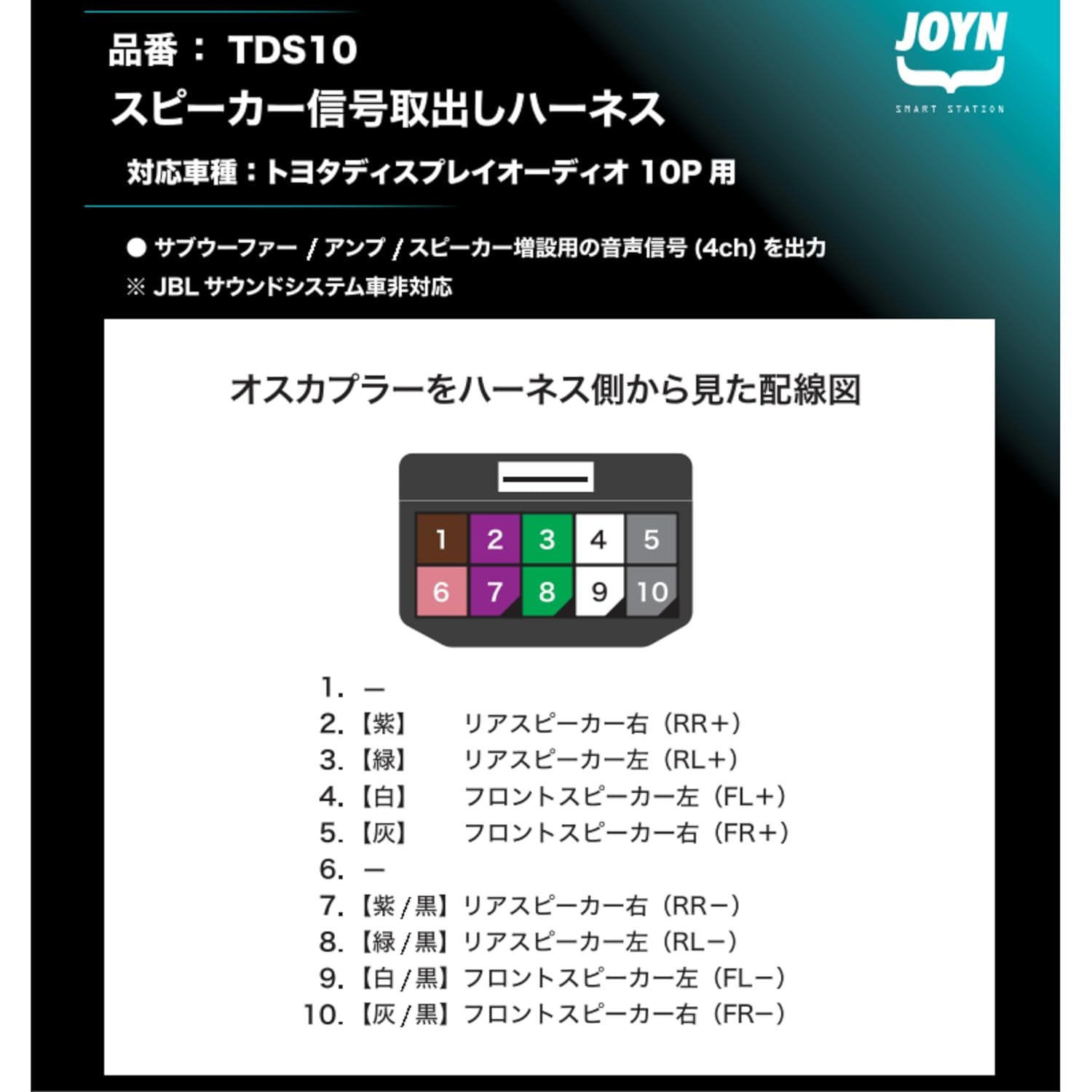 JOYN Speaker Output Removal Harness for Toyota Display Audio 10 Pins