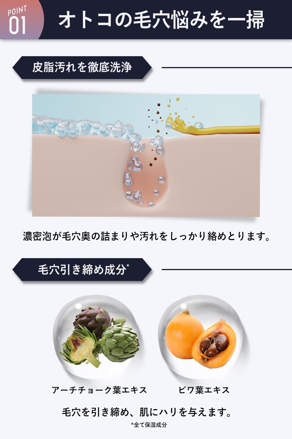 HMENZ Men's Facial Cleanser, 5.3 oz (150 g), For Oily Skin, For Oily Skin, Facial Cleansing Foam, Pore Cleansing, Sebum Acne