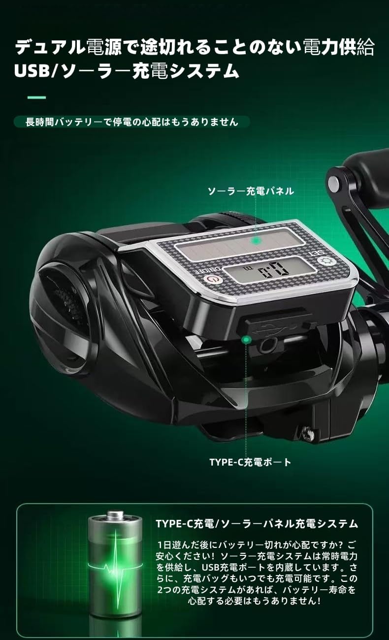 電動リール ベイトキャスティングリール、ベイトキャスティングリール 電動リール 最大ドラグ海釣りに使いやすい、 10 スピード強力磁気ブレーキ ラフト釣り、ィッシングリール 湖 川用 海釣り 淡水釣り スーパードラグ力 野生釣りや海釣りに最適 長距離キャスティング最適 [並行輸入品]