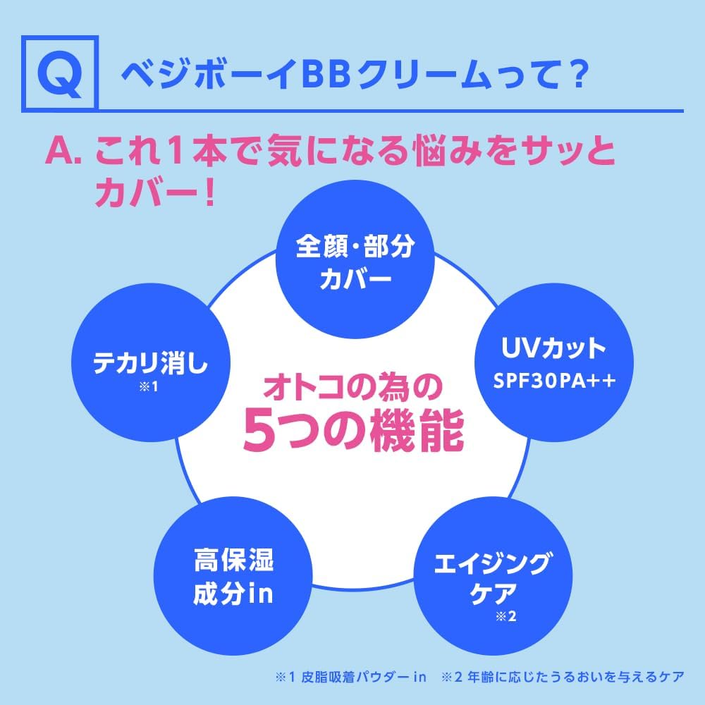 vegeboy/ベジボーイ BBクリーム クマ シミ ニキビ跡 印象UP 自然な肌色 メンズ ファンデーション 20g 20グラム (x 1)