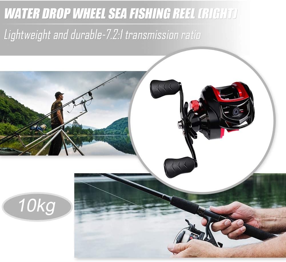Bait Reel, Saltwater Fishing, Freshwater Fishing, Dual Use, Left/Right Handle, Maximum Drag Force 22.0 lbs (10 kg), Gear Ratio 7.2:1, Lightweight, Casting, Magnetic Brake, Fishing Reel, Bass Fishing