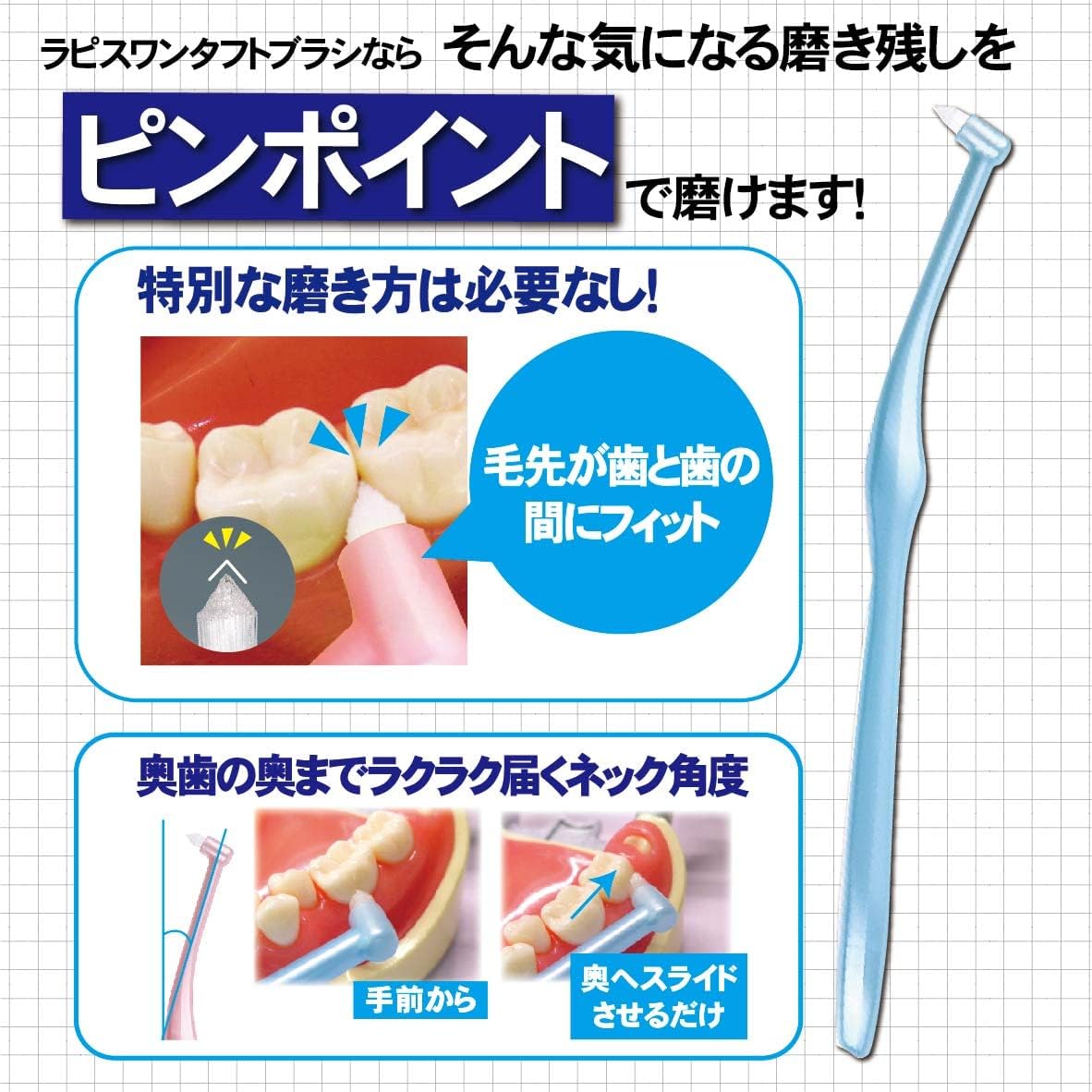 LAPIS: Dental Compact Tuft Brush, Made in Japan, Spot Brushing, Teeth Row, Molars, Back of Teeth, Winner of the Good Design Award, Regular, Green 6 Pieces with 1 cap