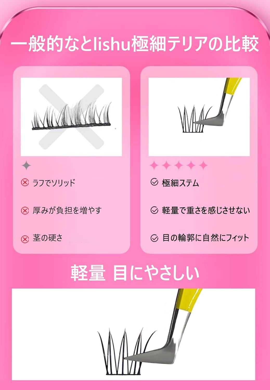 Lishu False Eyelashes, No Glue, 1 Second Eyelashes, 3D, No Glue, For Parts, Difficult to Fall Off, Natural Eyelashes, High Adhesion, Cute, Natural Eyelashes, Popular for Beginners (ACE 1.0)