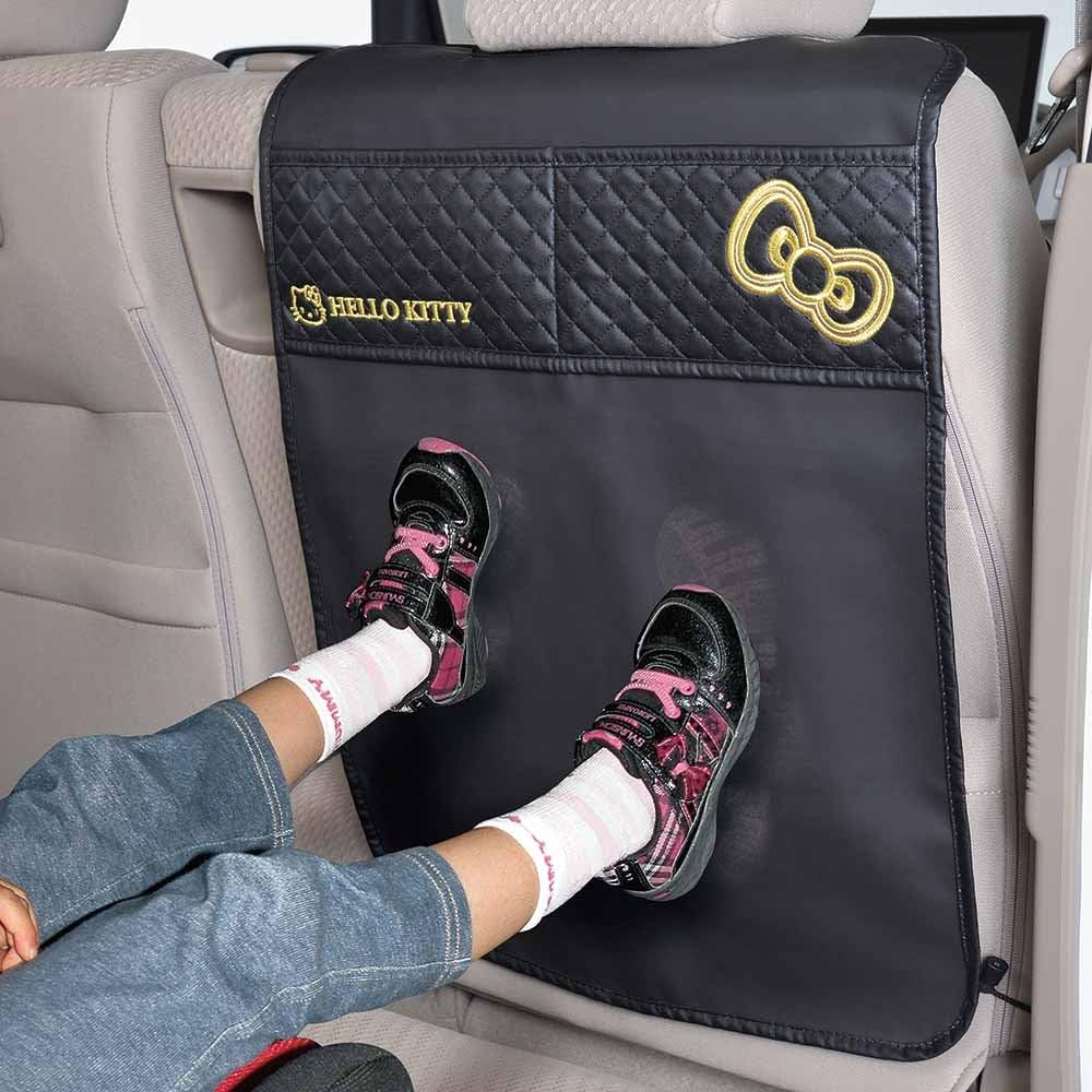 Seiwa Hello Kitty KT514 Car Kick Guard, Seat Stain Prevention, Storage Pocket, Rear Seat, Black & Gold Hello Kitty