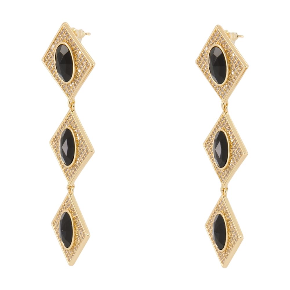 Self クリスタルティアードイヤリングセルフポートレートメタルゴールド/ブラック - Image 3