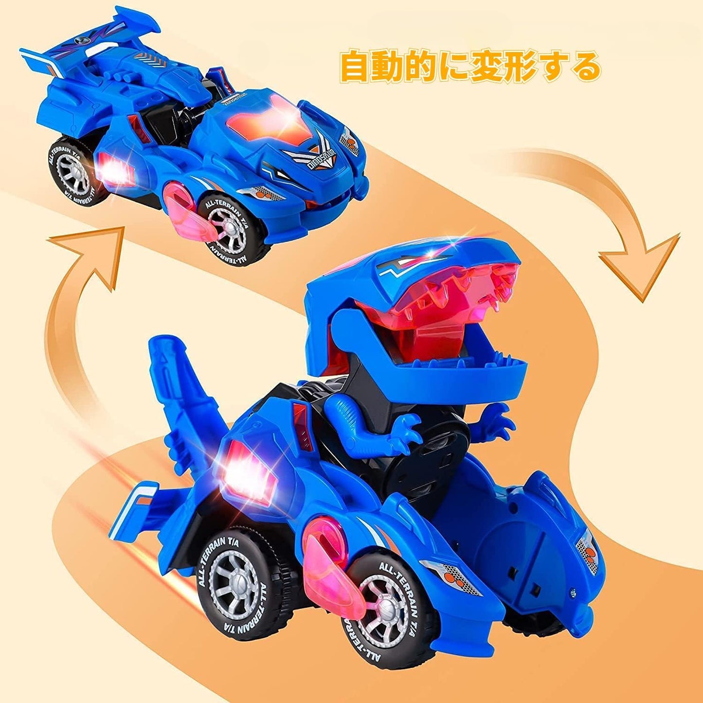 Dinosaur Transforming Robot Car Toy, LED Car with Light Sound, Singing Toy Car, Integrated Auto Transformation, Light Music, Popular Gift for Kids