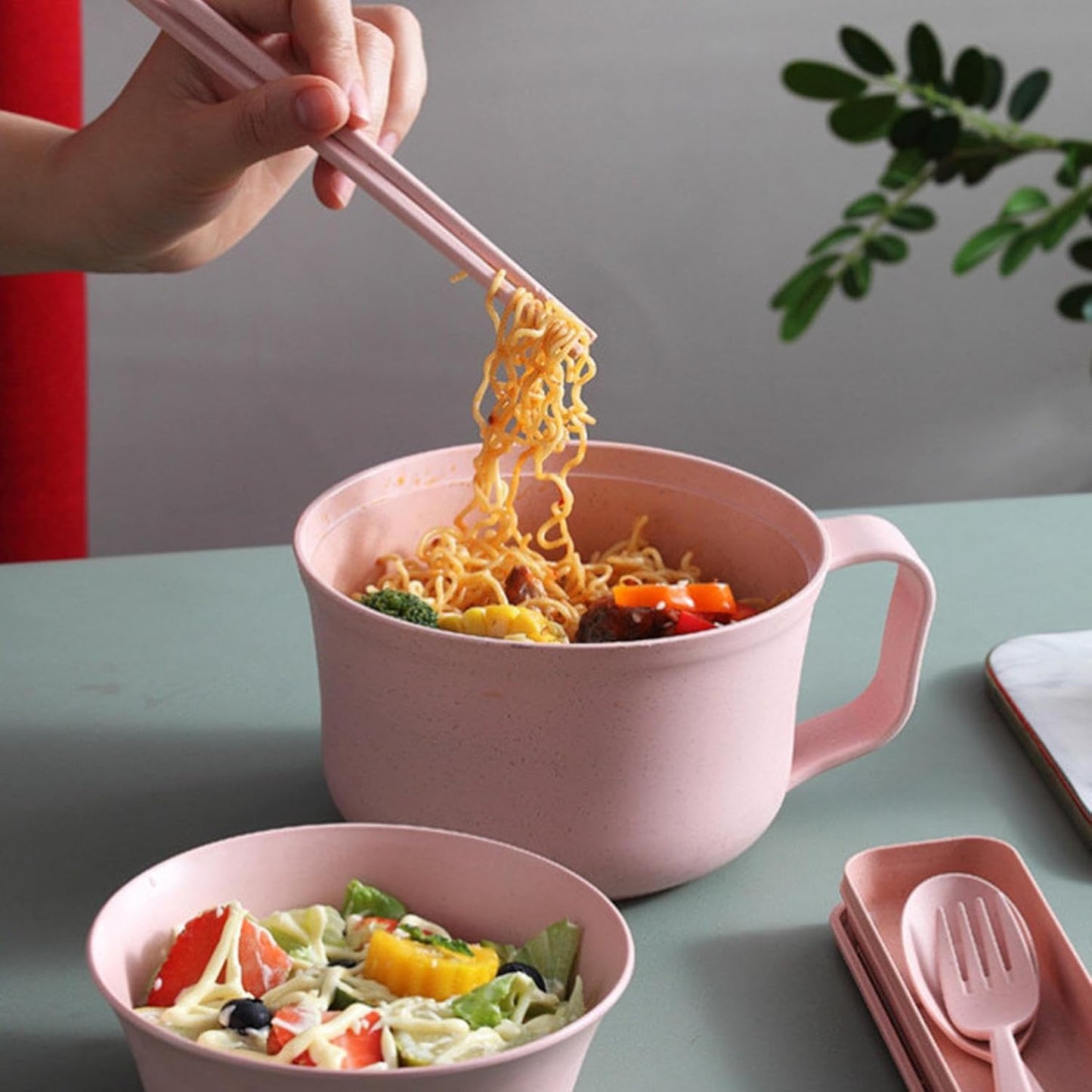 即席麺丼セット、ラーメン丼セット,ラーメン即席麺 - ラーメン、フォー、うどん、そば、麺用の箸スプーン付きラーメン麺電子レンジボウルセット