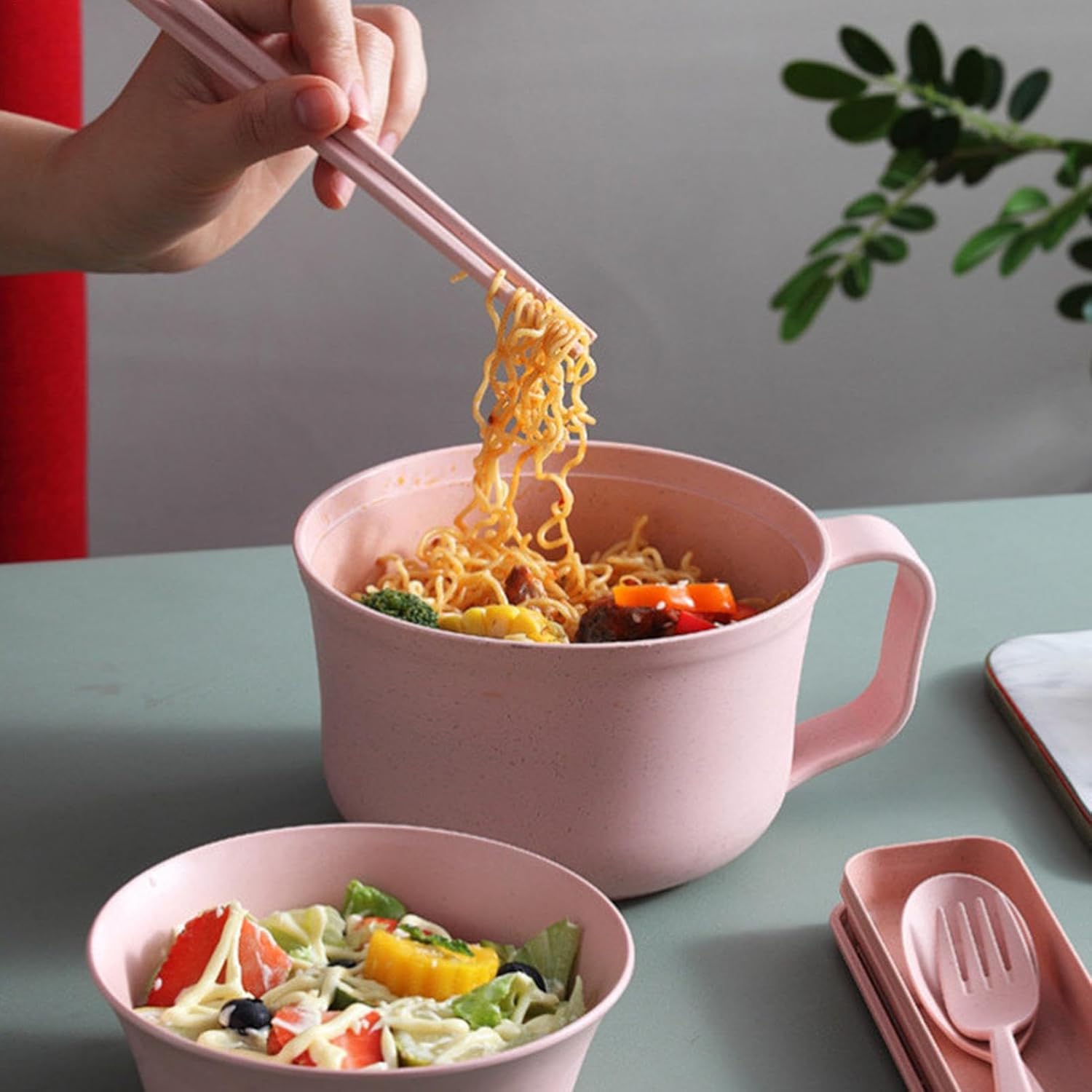 即席麺丼セット、ラーメン丼セット,ラーメン即席麺 - ラーメン、フォー、うどん、そば、麺用の箸スプーン付きラーメン麺電子レンジボウルセット
