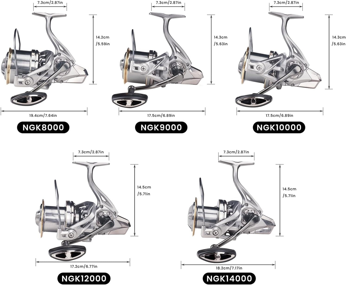 HAUT TON Spinning Reel 8000/9000/10000/12000/14000 Series 17+1BB Graphite/Metal Frame Surf Fishing Reel 4.8:1 Gear Ratio 55lb Drag Medium/Heavy Long Casting Coastal Offshore Saltwater Monster Fish