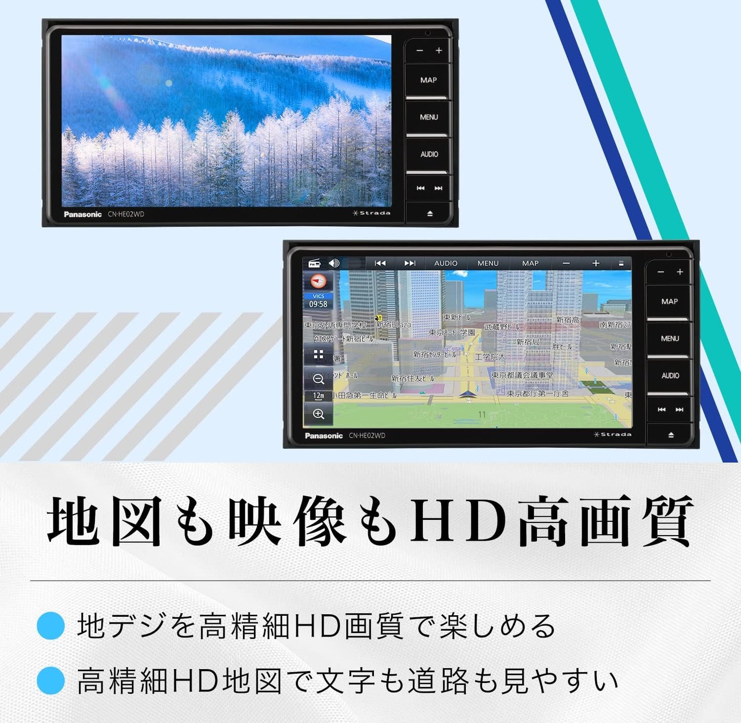 Panasonic Strada 7-Inch Widescreen Car Navigation System CN-HE02WD, Full-Seg, Links with Dash Cams, HD LCD, Supports National Urban Maps, Bluetooth Connectivity, ETC2.0 Vehicle Unit Compatible