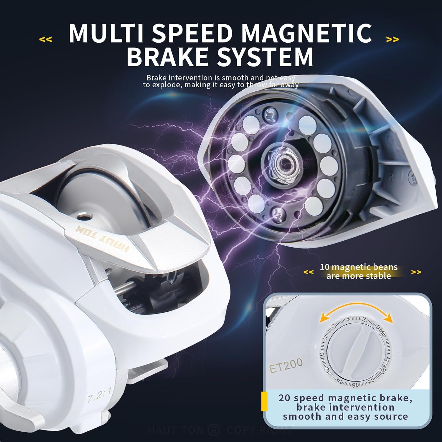 HAUT TON ET Bait Reel, 4+1 Ball Bearing 7.2:1 Gear Ratio, 7kg Drag System for Trout Baitcasting Reel Fishing