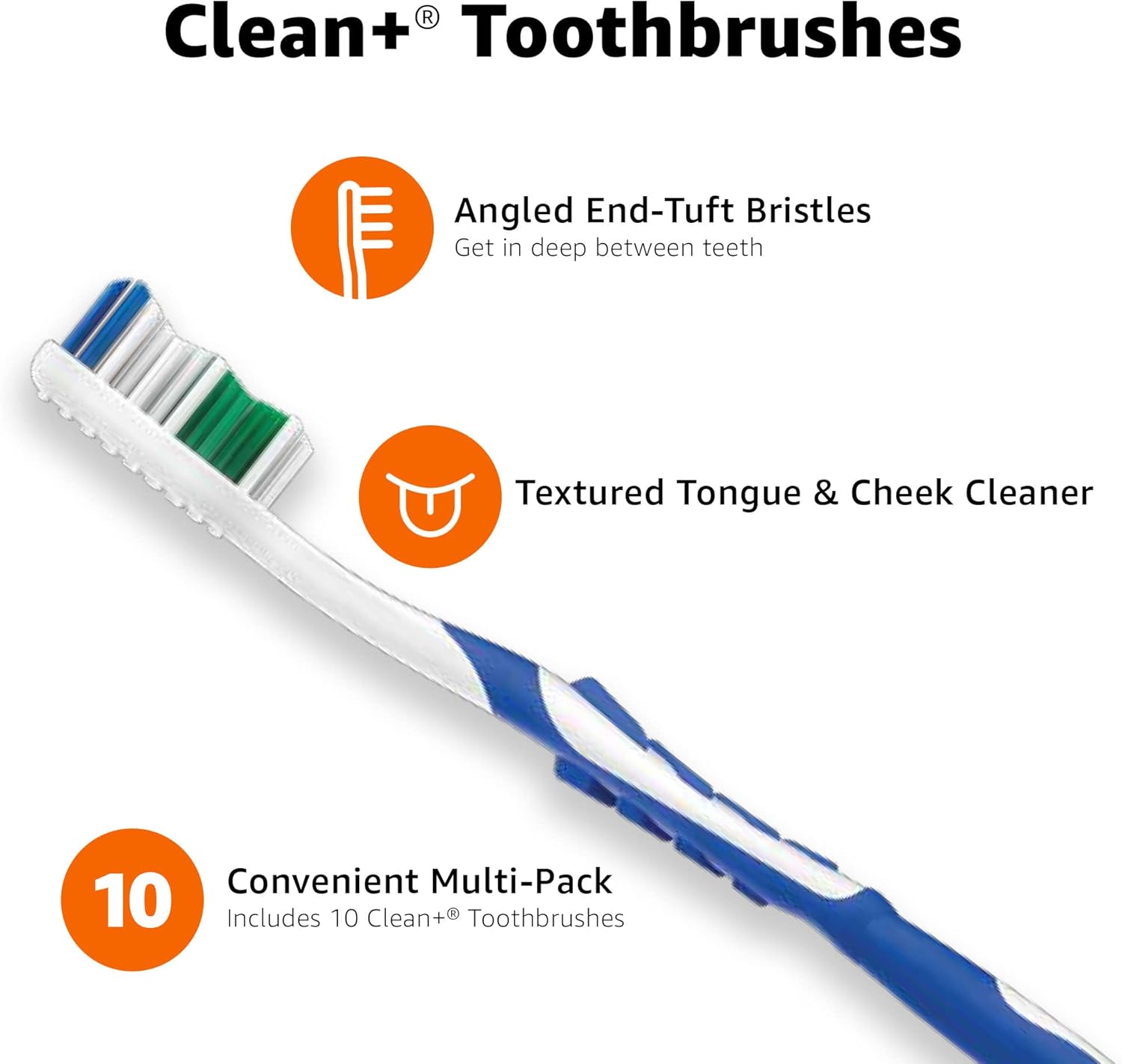 Basics Cepillos de dientes Clean Plus, suaves, completos, 10 unidades, 1 paquete (anteriormente Solimo)