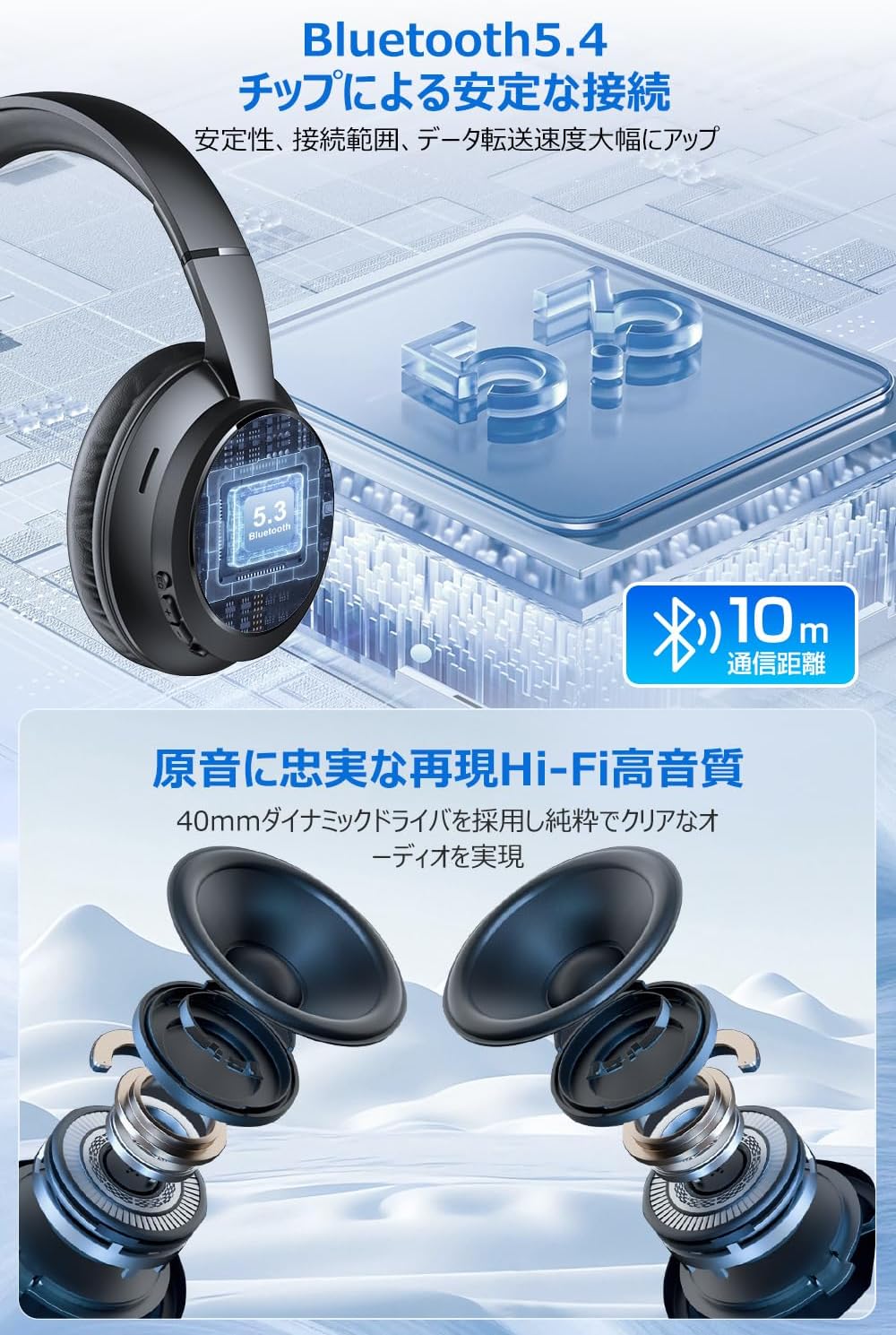 【Exclusive】 Industry First Bluetooth 5.4 Headphones, Bluetooth Wireless Headphones, ANC Noise Cancelling, Wired and Wireless Dual Use, Up to 35 Hours Playback, Built-in Microphone