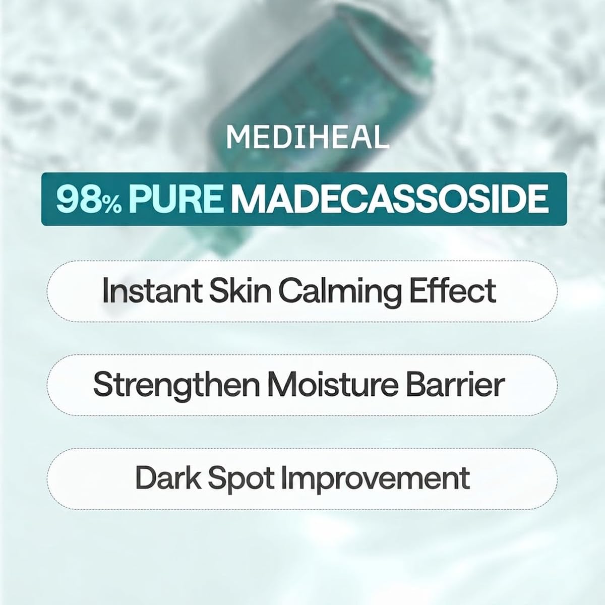 Mediheal Máscara de hoja esencial Madecassoside Reparación de imperfecciones 10 piezas. 98% pureza Madecassoside y ácido hialurónico incluidos. Mejora de la barrera de humedad y cuidado de la textura