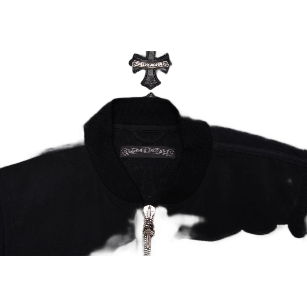 CHROME HEARTS 'LEATHER CROSS SPINE PATCHES' BLACK PAPA ZIP UP VEST