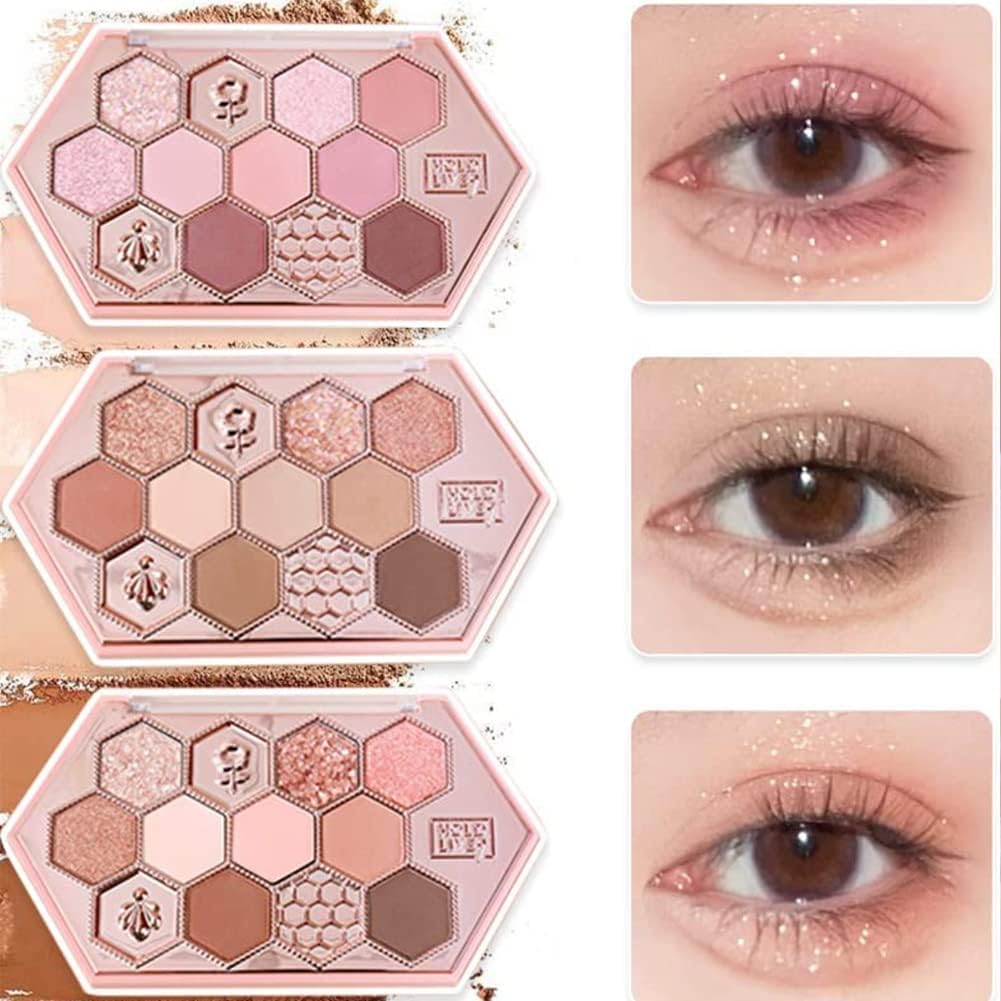Gecomo Eyeshadow Cute Honeycomb Makeup Palette Waterproof Sweatproof Eye Shadow 10.8 (602# Milk Coffee)