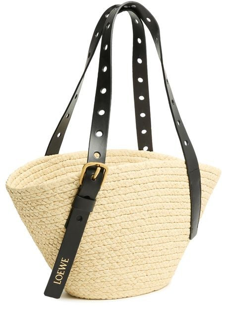 LOEWE Punch Hole small basket in raffia and calfskin - Image 3