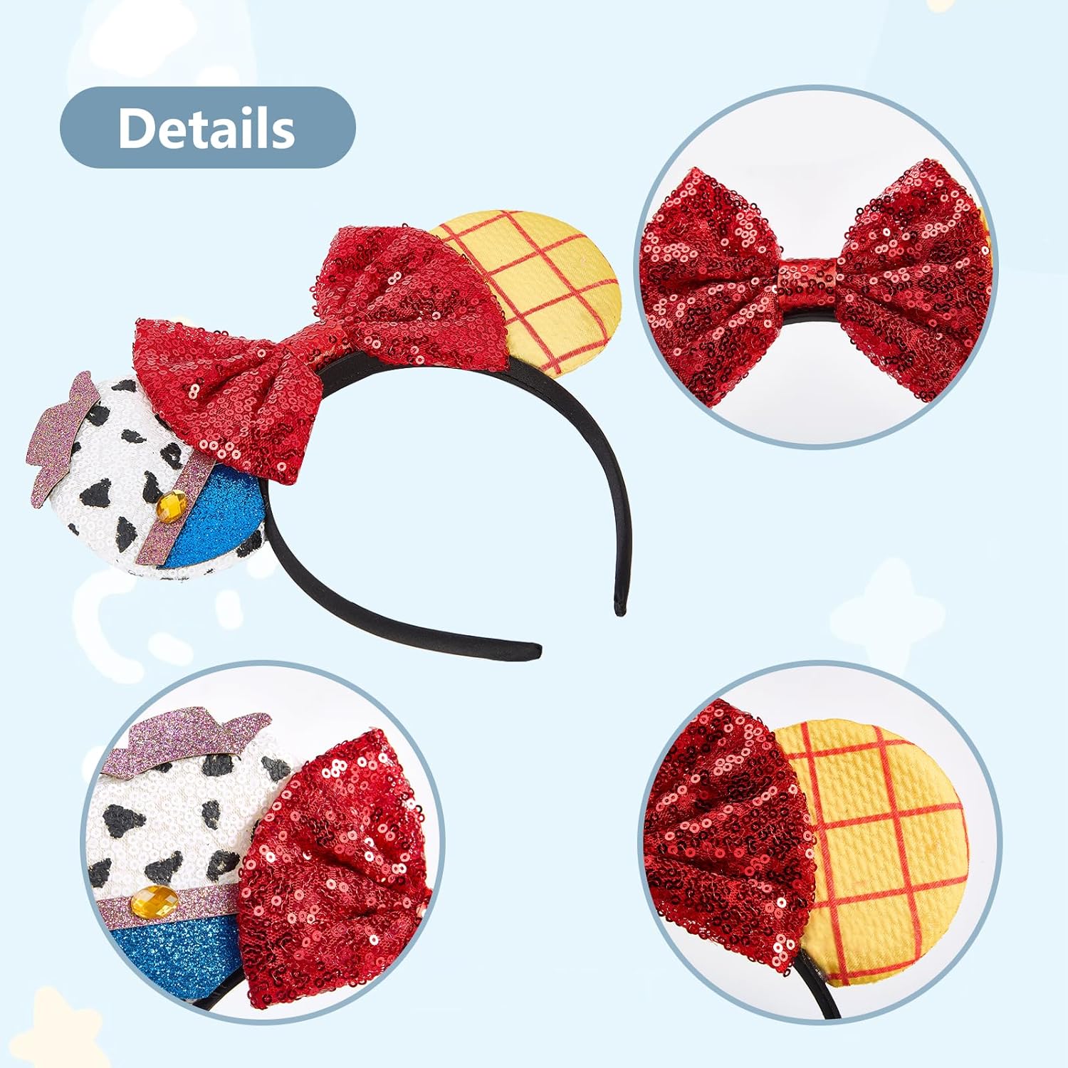 LYLIN Glitter Mouse Ears Headband with Glitter Bow for Kids Women Hair Accessories for Birthday Parties Cosplay Party Decoration (Toy Story)