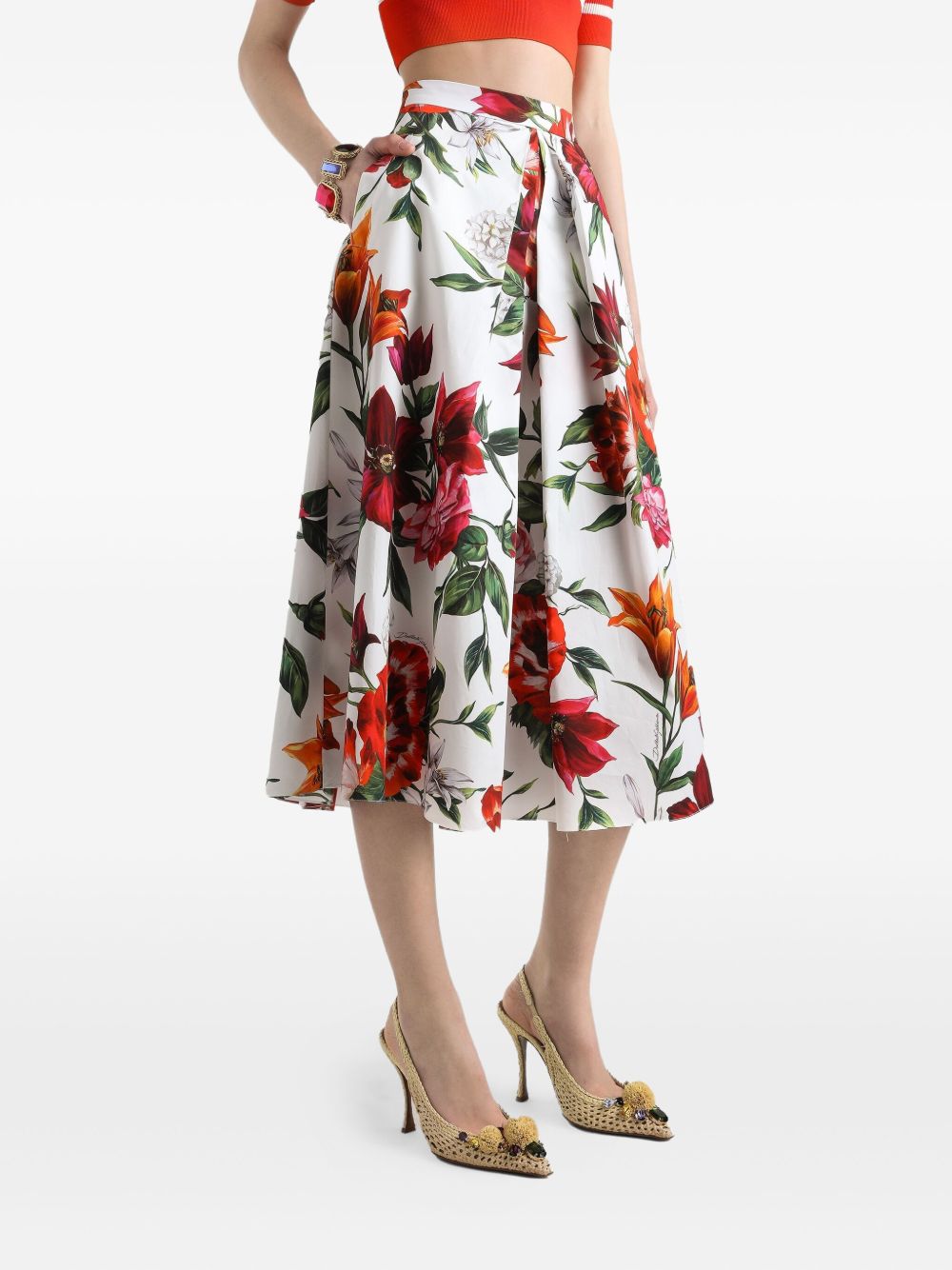 Dolce  Gabbana ドルチェ＆ガッバーナアネモニプリントコットンミディスカート - Image 3