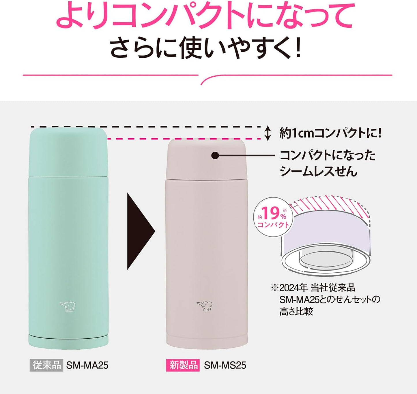 Zojirushi SM-MS25-GM Stainless Steel Water Bottle, Small Capacity, 8.5 fl oz (250 ml), Compact, Screw Type, Dishwasher Safe, Seamless Stopper, Only 2 Pieces, Mint Green