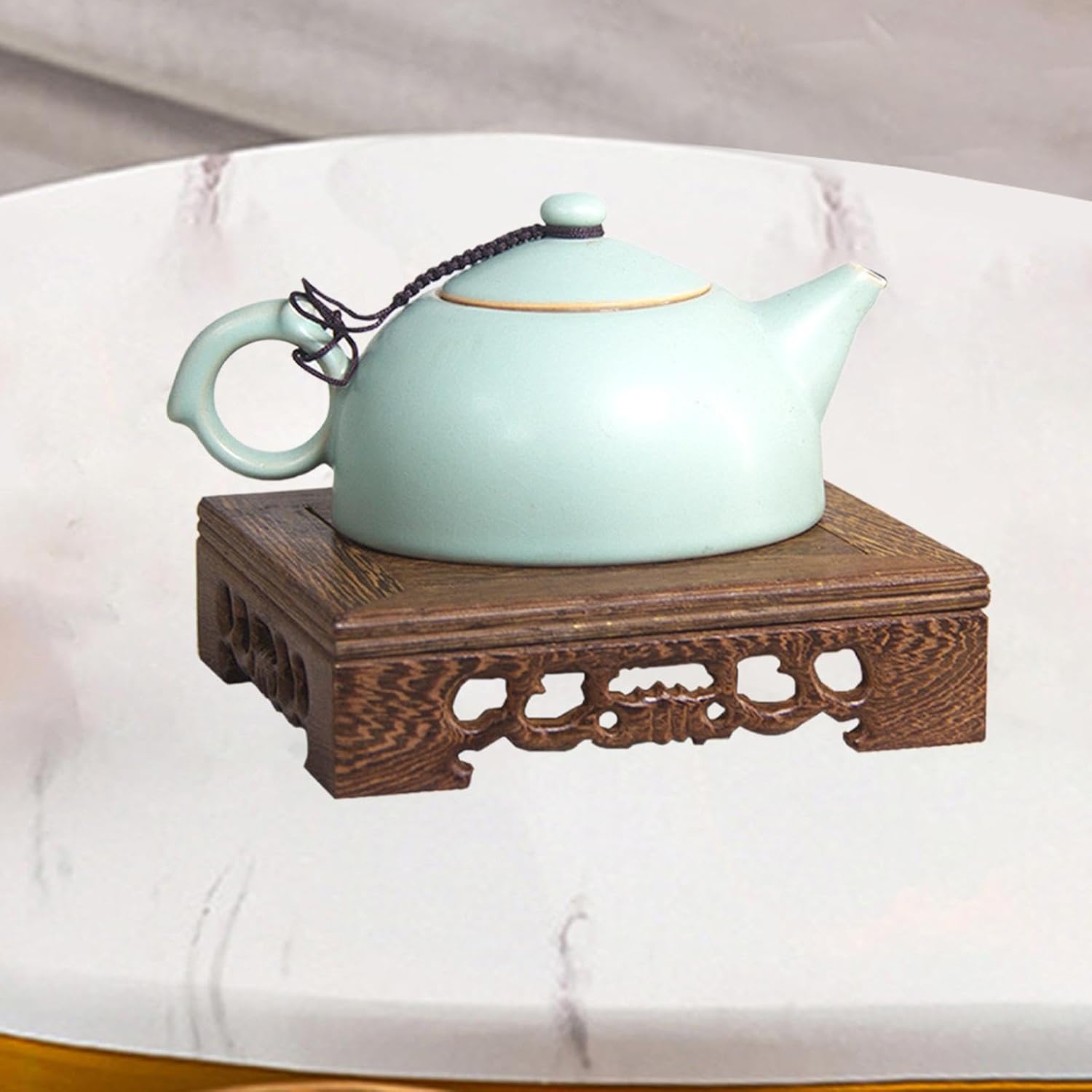 Benboo Traditional Arts Wooden Stand, Square Teapot, Vase, Bonsai Stand, Decorative Stand, Wooden Display Stand, 5.5 x 5.5 x 1.5 inches (14 x 14 x 3.8 cm)