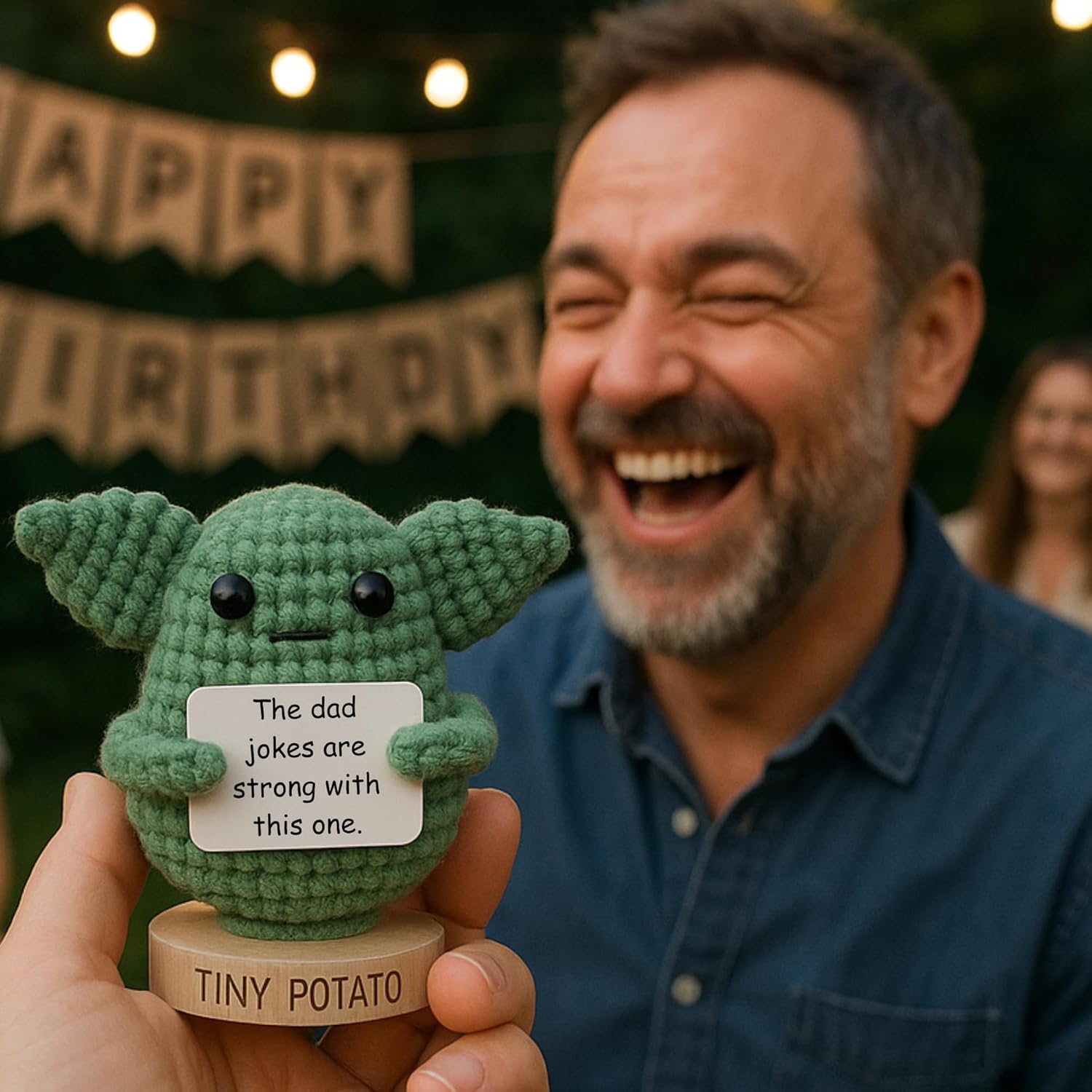 Regalos para papá de hijo y hija - Crochet positivo hecho a mano de Baby Yoda con 30 señales divertidas - Yoda mejor papá de Star Wars, regalo de cumpleaños para esposo, padrastro - Idea de regalo de