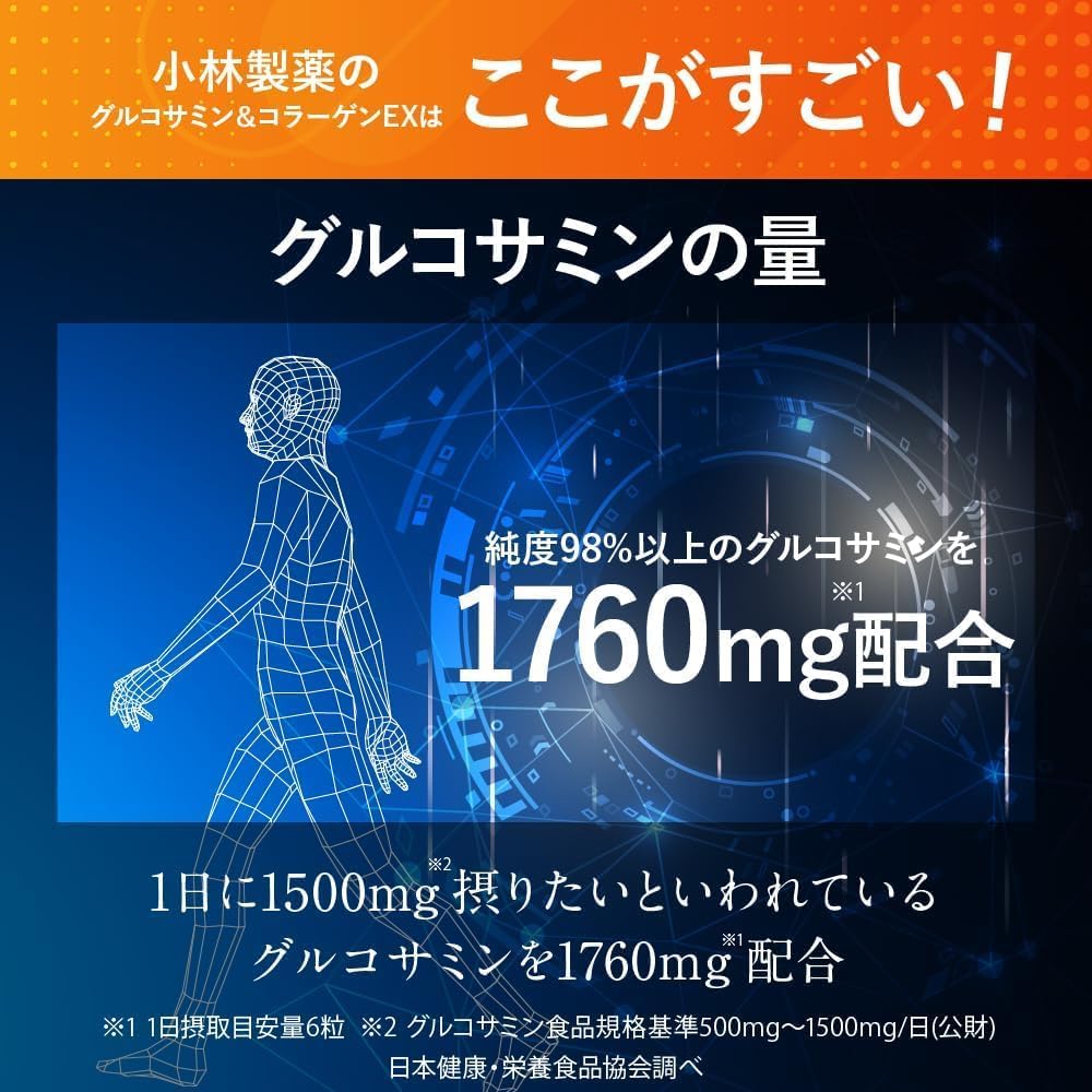小林製薬の栄養補助食品 [ 公式 ] グルコサミン&コラーゲンEX + コンドロイチン硫酸 280mg配合 【きびきびと行 動したい方に】 [ 栄養補助食品 / 30日分 ] コラーゲン プロテオグリカン メチオニン