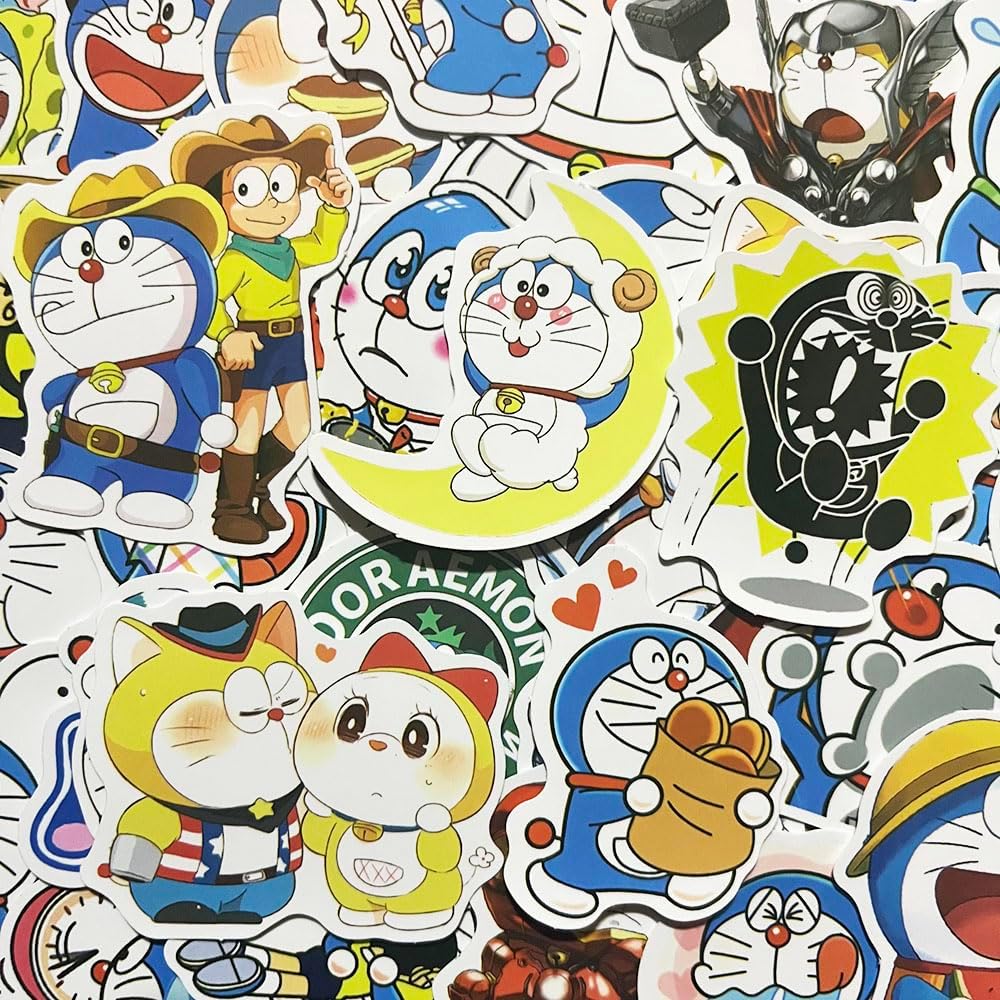 Anime Stickers Set of 60 Cute Robot Cats Cartoon Character Stickers Snowboard Guitar Car Bike Helmet Computer Portable Notebook Sticker for Children Students Anniversary Gift Birthday Present
