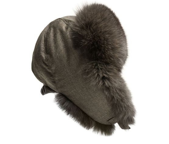 YVES SALOMON Loro Piana flannel and fox fur ushanka - Image 3